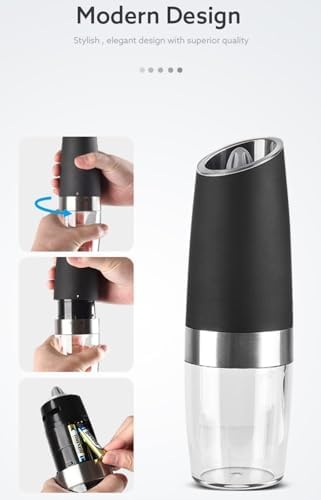 Gravity Electric Salt Pepper Mill One-Hand Operatedprecise grinding Black