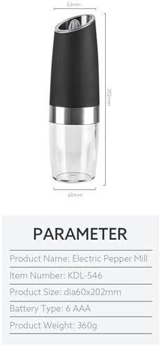 Gravity Electric Salt Pepper Mill One-Hand Operatedprecise grinding Black