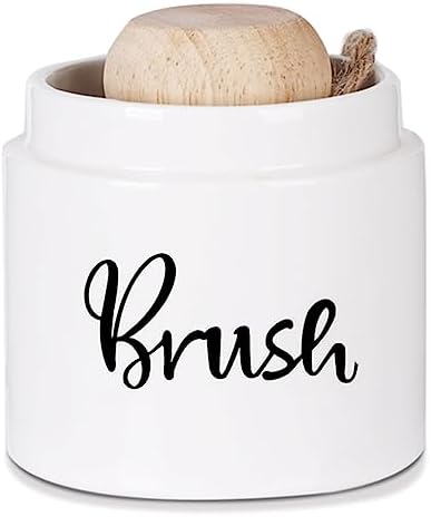 Ceramic Dish Brush Holder Farmhouse Kitchen Scraping Stand White