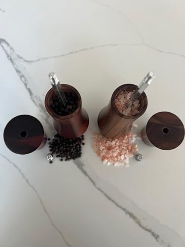 8-Inch Salt and Pepper Grinder Set Refillable Acacia Wood Mills