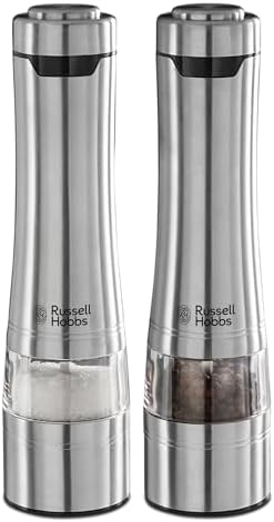 Russell Hobbs Battery-Powered Salt Pepper Grinder Stainless Steel Silver Eco-Friendly