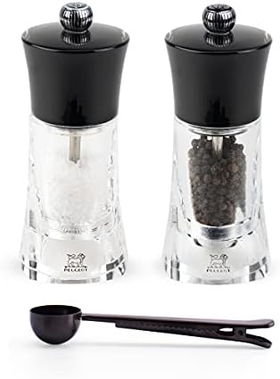 Versatile Salt Pepper Set 55 Translucent acrylic Black with stainless steel scoop
