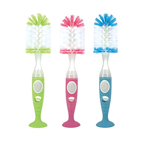 Nuby Easy Clean Dispensing Bottle Brush with Textured Handles and Suction Base