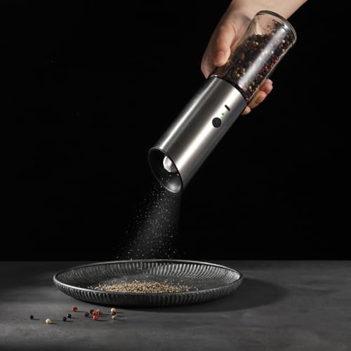 Grind Gourmet - Electric Salt Pepper Grinder Set USB Rechargeable Stainless Steel