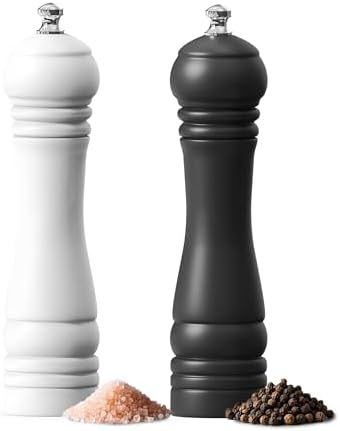 CAROTE Wooden Salt Pepper Grinder Set Adjustable Settings Eco-Friendly Refillable Design