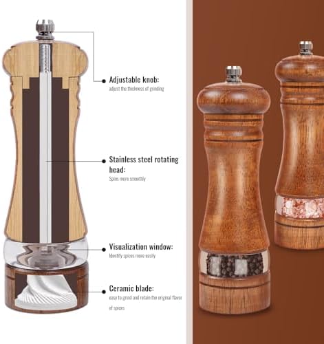 Precise Salt Pepper Grinder Set - 2-Piece Wood Acrylic Design