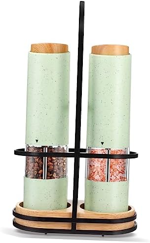 BRIGHTFUFU Electric Salt and Pepper Mill Set with Twist Control and LED Light