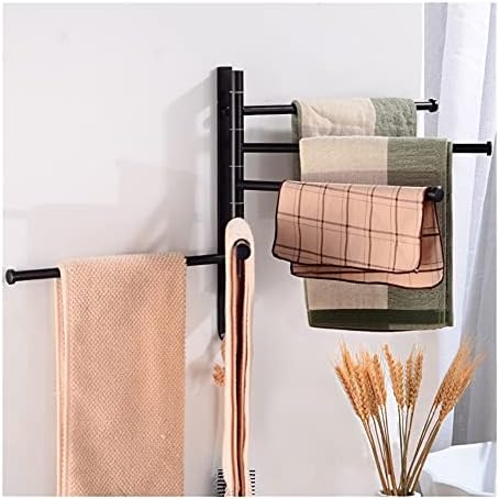 LUCEAE 5 Layer Towel Rack Black with Hooks Wall Mounted