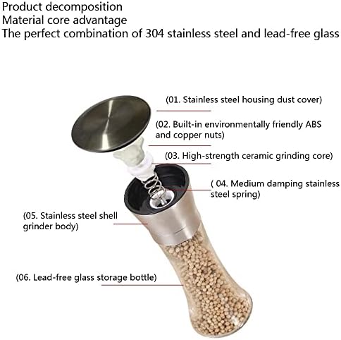 Sakhggye Salt and Pepper Grinders Ceramic Grinder for Adjustable Strength