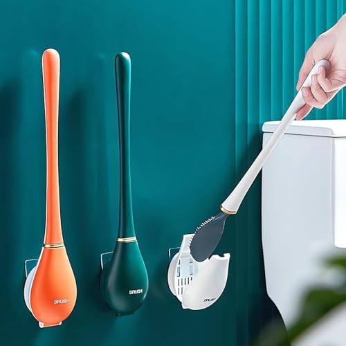 XVESOY Silicone Toilet Brush and Holder Set for Home Orange
