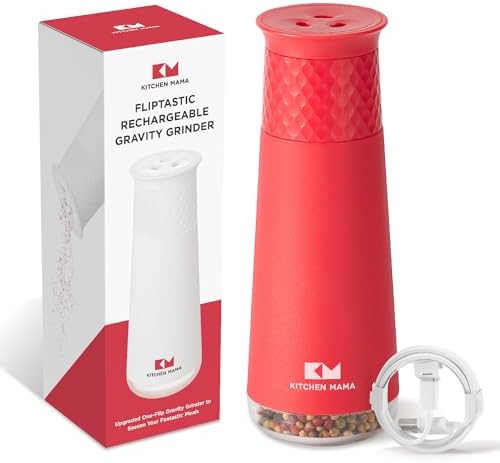 Kitchen Mama FlipTastic Rechargeable Salt and Pepper Grinder Red