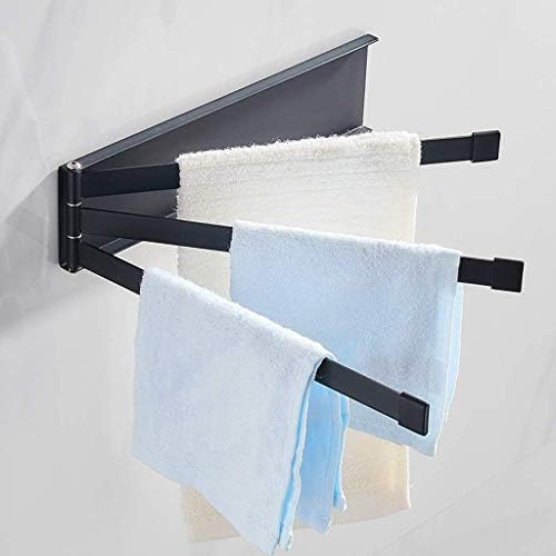 Black Folding Towel Rail with Rotating Iron Bars No Drilling Bathroom Towel Holder