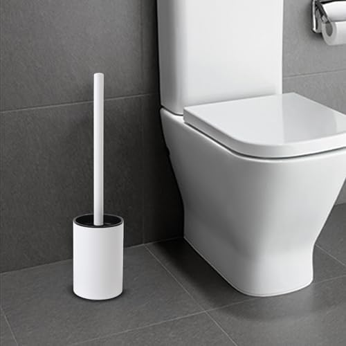Loyled Compact Toilet Brush Holder Durable RV Bathroom Scrubber White with Hidden Design