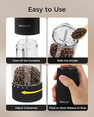Newise Electric Salt and Pepper Grinder Set Rechargeable LED