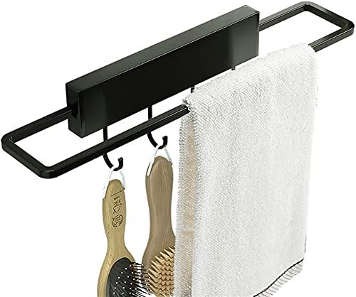 Black Aluminum Towel Rail for Bathroom Wall-Mounted Organizer with 6Hooks