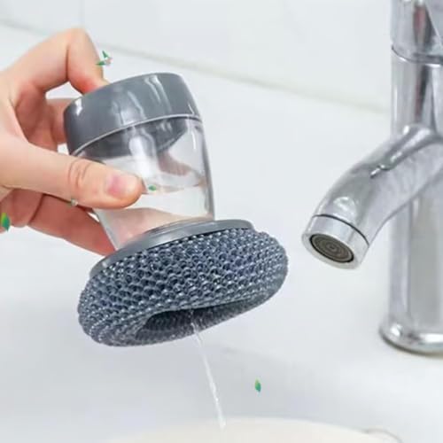 Kitchen Soap Press Dispensing Palm Brush with Dish Soap Dispenser