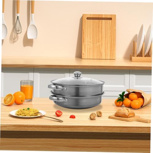 Stainless Steel Steamer Pot Double-Lidded for Cooking Steaming and Serving