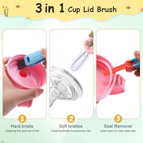 Quixleen 6 Pcs 3 in 1 Cup Lid Cleaning Brush Set