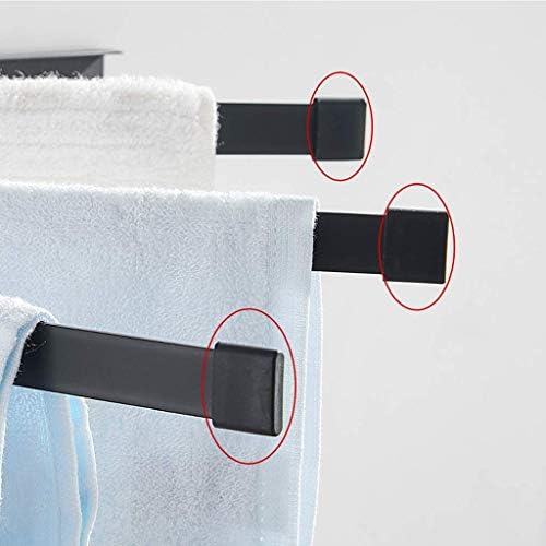 Black Folding Towel Rail with Rotating Iron Bars No Drilling Bathroom Towel Holder