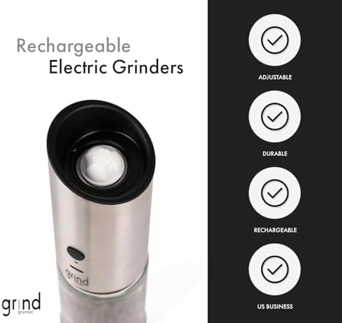 Grind Gourmet - Electric Salt Pepper Grinder Set USB Rechargeable Stainless Steel