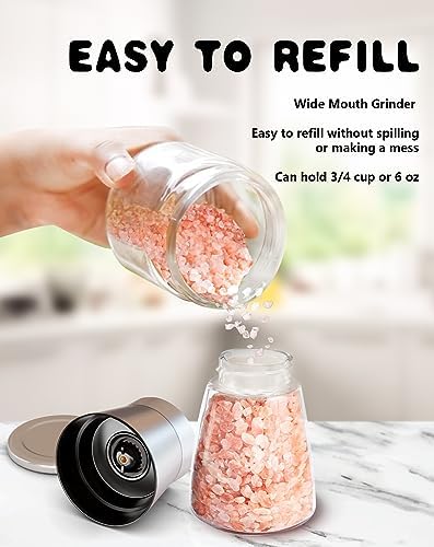 LunarFiery Salt Pepper Grinder Set Adjustable Premium Ceramic Glass Body