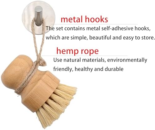 Bamboo Dish Brush Set with Hook for Cleaning Dishes and Vegetables
