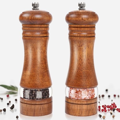 Precise Salt Pepper Grinder Set - 2-Piece Wood Acrylic Design