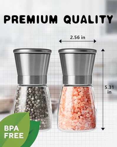 LunarFiery Salt Pepper Grinder Set Adjustable Premium Ceramic Glass Body