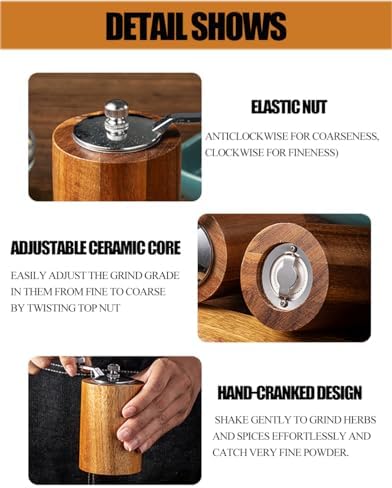 HMTRADE Acacia Wood Salt and Pepper Grinder Deluxe Set