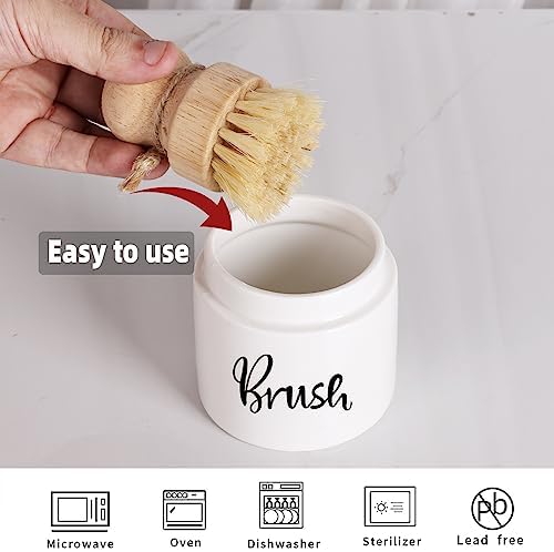 Ceramic Dish Brush Holder Farmhouse Kitchen Scraping Stand White