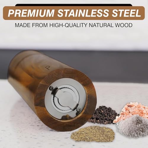 Hands-Free Salt Pepper Grinder Set Wooden