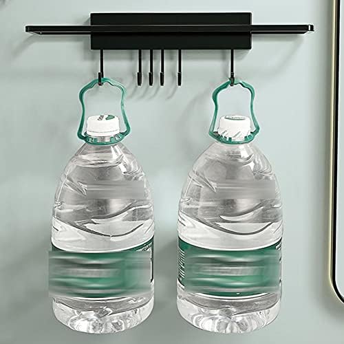 Black Aluminum Towel Rail for Bathroom Wall-Mounted Organizer with 6Hooks