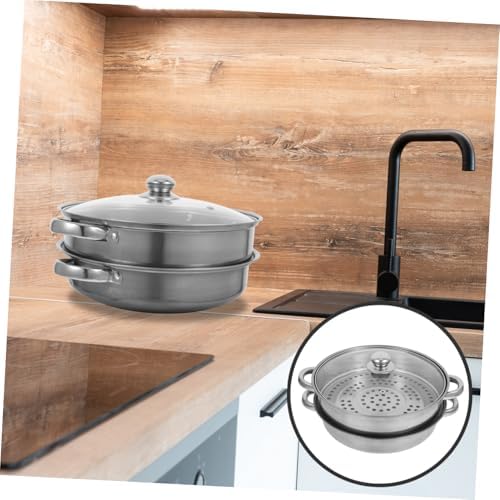 Stainless Steel Steamer Pot Double-Lidded for Cooking Steaming and Serving
