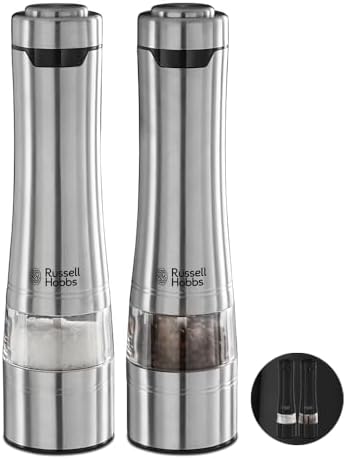 Russell Hobbs Battery-Powered Salt Pepper Grinder Stainless Steel Silver Eco-Friendly