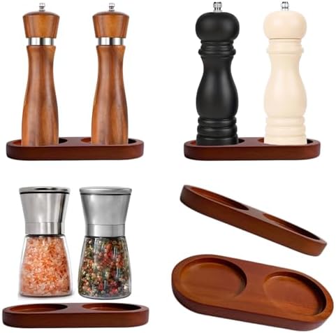 Salt and Pepper Mill Tray Rubberwood Holder for Grinders