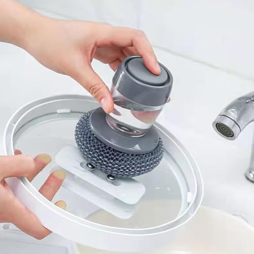 Kitchen Soap Press Dispensing Palm Brush with Dish Soap Dispenser