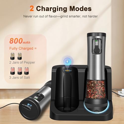 Flelano Electric Salt Pepper Grinder Set with 2-Speed and USB Charging