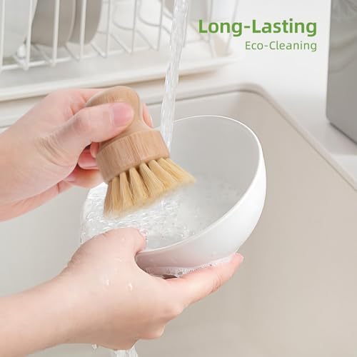 Bamboo Wok Brush Set - 6 Pieces Natural Handle Durable Bristles