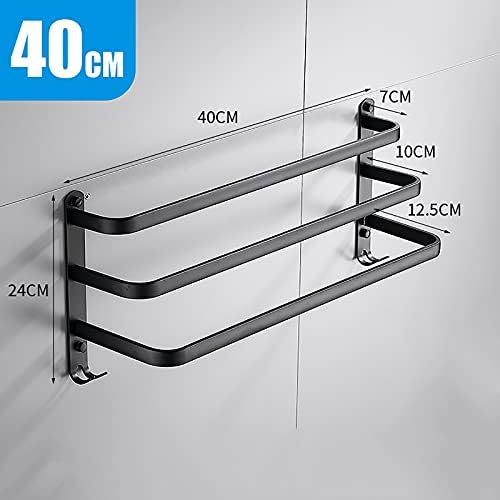 LUCEAE 3-Tier Wall Mount Towel Holder Matte Black Rustproof 40Cm