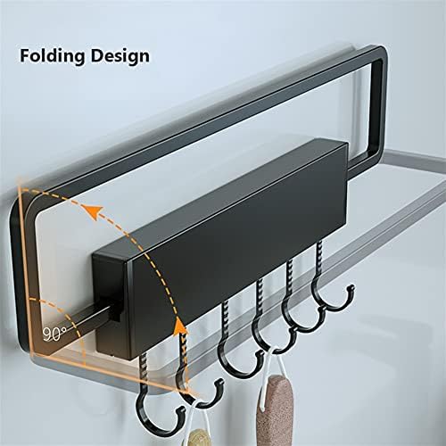 Black Aluminum Towel Rail for Bathroom Wall-Mounted Organizer with 6Hooks