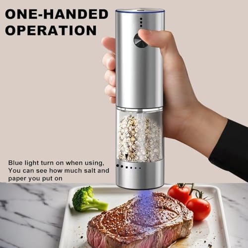 Rechargeable Salt Pepper Grinder Set Stainless Steel LED Light