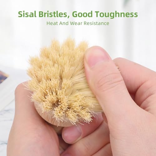 Bamboo Wok Brush Set - 6 Pieces Natural Handle Durable Bristles