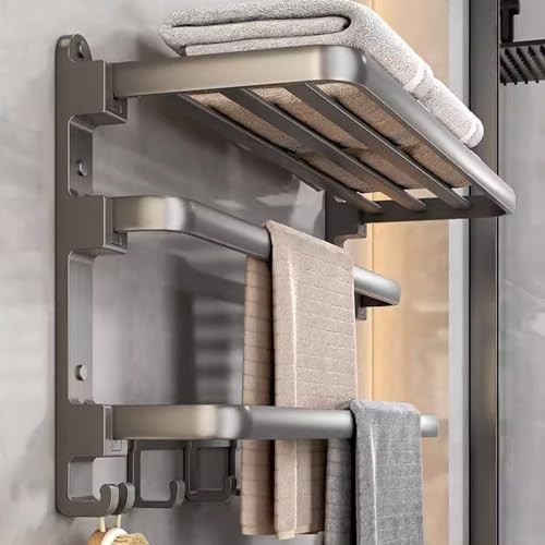 Three-Layer Foldable Towel Shelf Wall-Mounted Towel Holder for Bathroom Closet