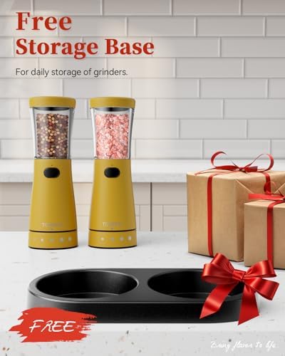 Tomeem Electric Salt and Pepper Grinder Set with Storage Base