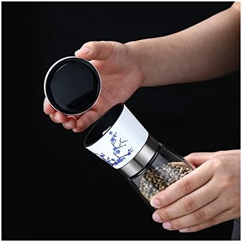 Refillable Pepper Mill Salt Pepper Grinder Set Blue White Porcelain 2-Piece