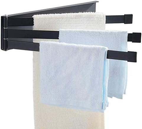 Black Folding Towel Rail with Rotating Iron Bars No Drilling Bathroom Towel Holder