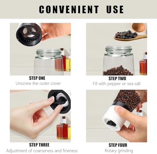 Refillable Salt Pepper Grinder Set for 4 White Black