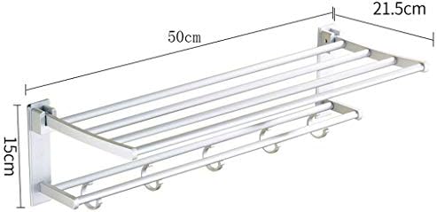 Folding Towel Rack No Drilling Aluminum Wall Mounted Holder with Removable Hook