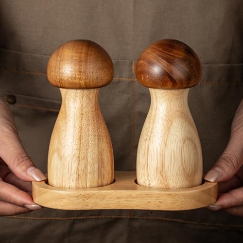 Luxshiny Mushroom Salt and Pepper Mill Set Acacia Wood