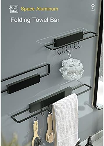 Black Aluminum Towel Rail for Bathroom Wall-Mounted Organizer with 6Hooks